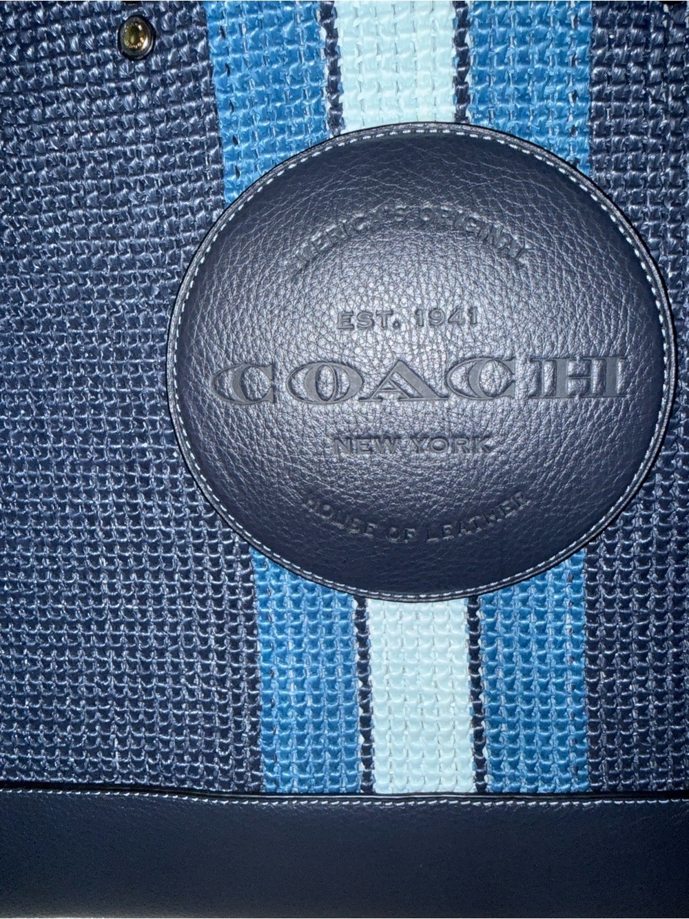 Coach Dempsey Tote 40 – Navy Woven with Blue Stripe – NWT